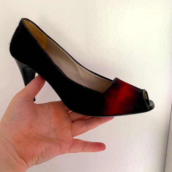 Vintage W9 - 90s Salvatore Ferragamo Pony Skin Peeptoe Heels - Picture 4 of 12